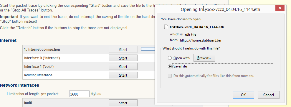 How to make a Wireshark sample on a FRITZ!Box